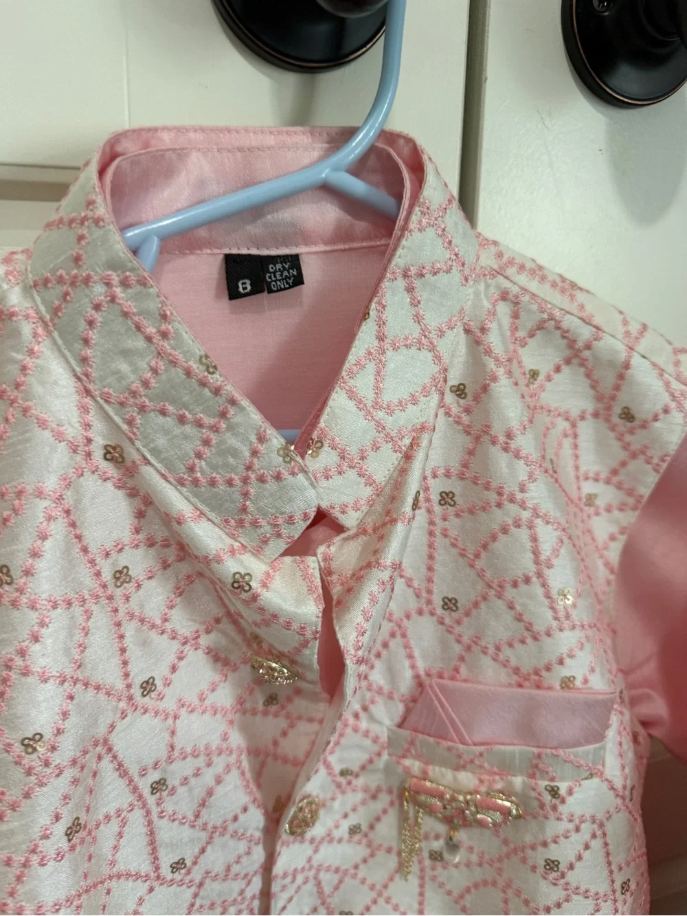 Light Pink Embroidered Boys Kurta Set Size 8